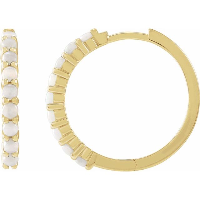 14K Yellow Natural White Opal 20 mm Huggie Hoop Earrings