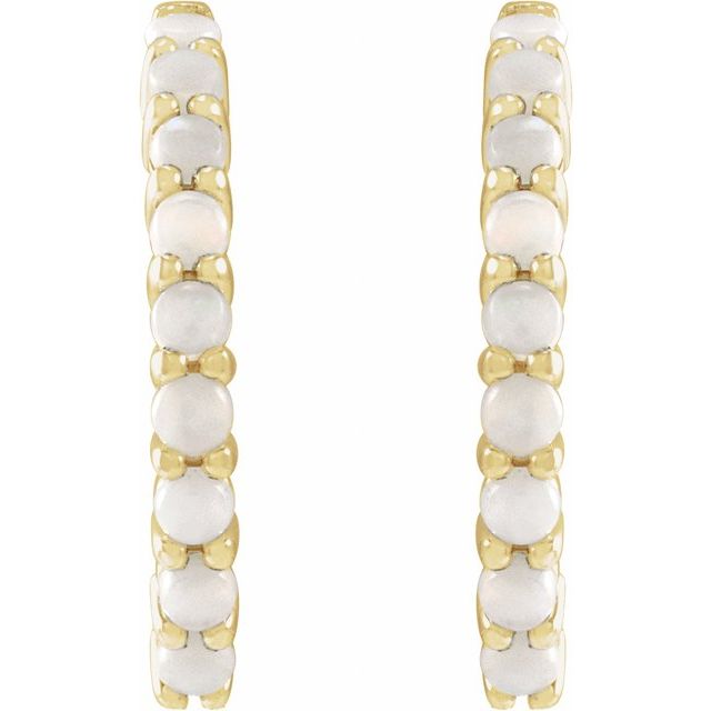 14K Yellow Natural White Opal 20 mm Huggie Hoop Earrings