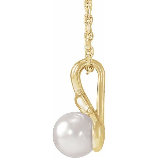 14K Yellow 5 mm Cultured White Akoya Pearl Floral 16-18' Necklace