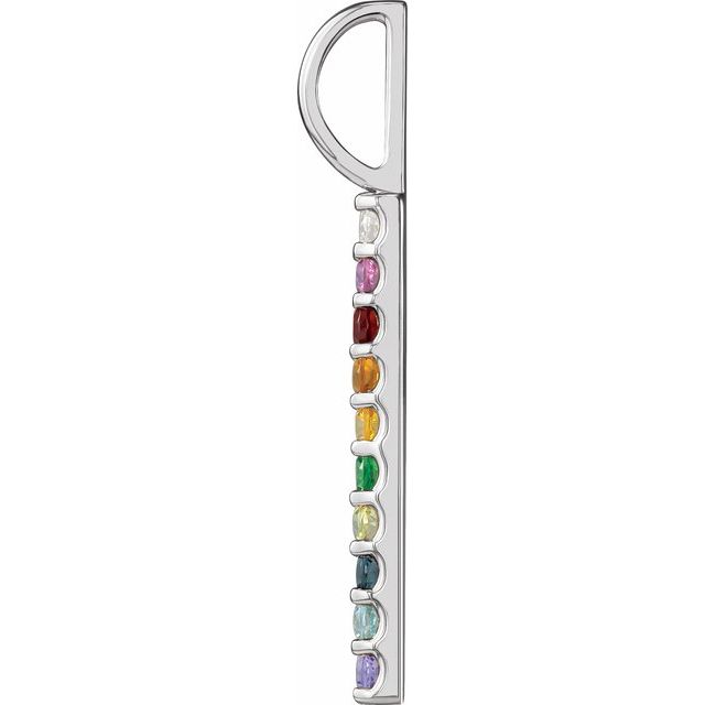 14K White Natural Multi-Gemstone & .02 CT Natural Diamond Rainbow Bar Charm/Pendant