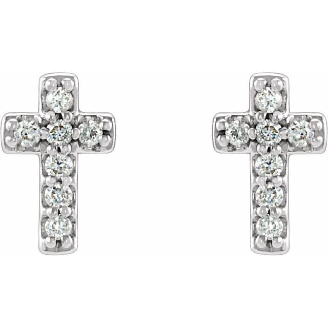 14k White .06 Ctw Natural Diamond Cross Earrings