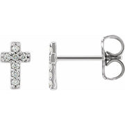 14k White .06 Ctw Natural Diamond Cross Earrings