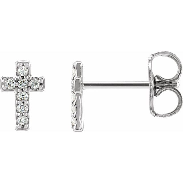 14k White .06 Ctw Natural Diamond Cross Earrings