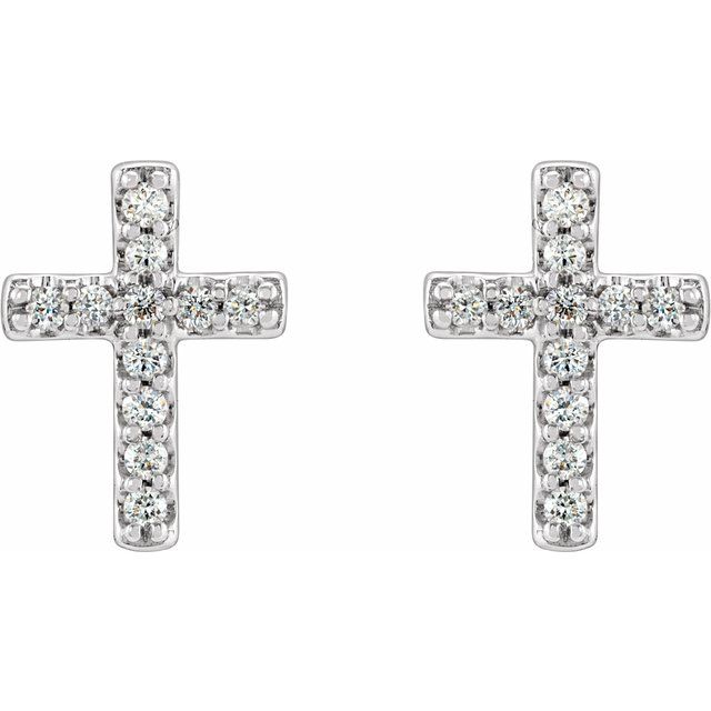 14k White 1/10 Ctw Natural Diamond Cross Earrings