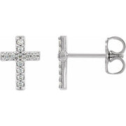 14k White 1/10 Ctw Natural Diamond Cross Earrings