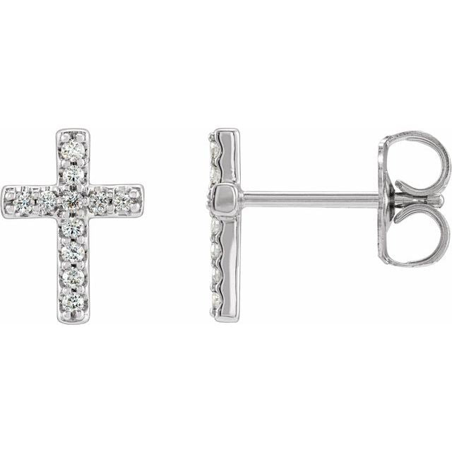 14k White 1/10 Ctw Natural Diamond Cross Earrings