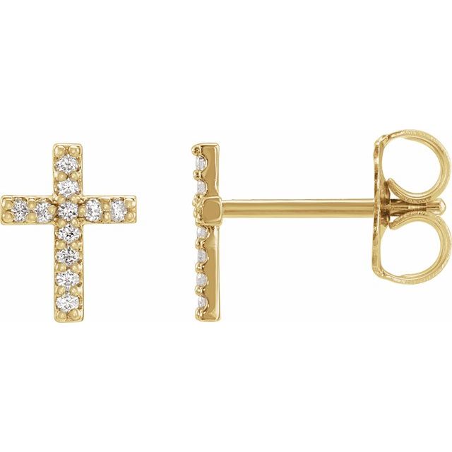 14k Yellow .05 Ctw Natural Diamond Cross Earrings