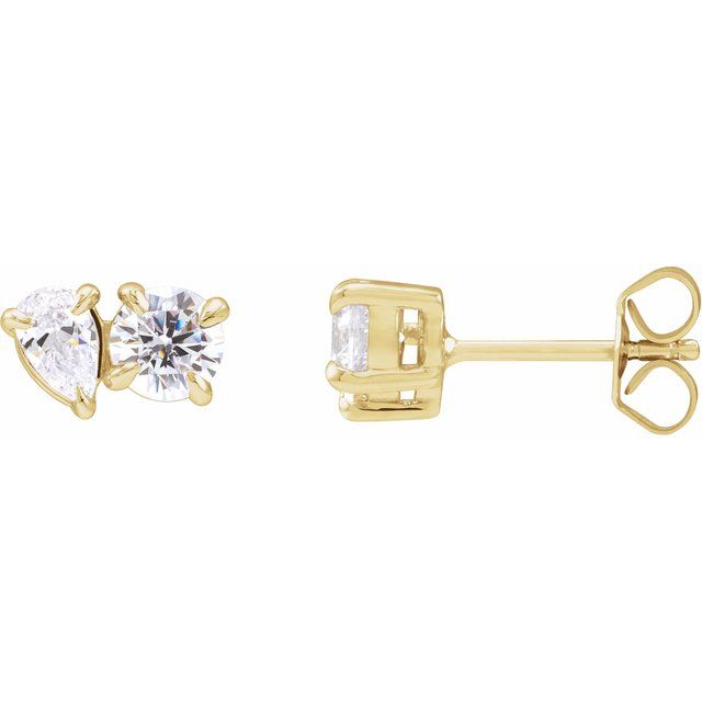 14k Yellow 1 1/6 Ctw Lab-grown Diamond Two-stone Stud Earrings