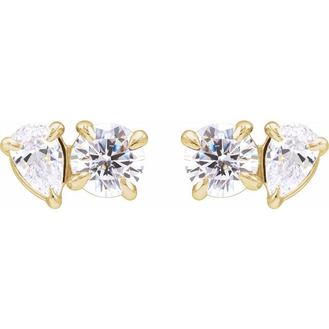 14k Yellow 1 1/6 Ctw Lab-grown Diamond Two-stone Stud Earrings