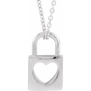 Sterling Silver 13.6x9 mm Cutout Heart Lock 16-18' Necklace