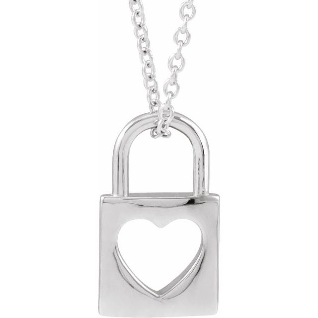 Sterling Silver 13.6x9 mm Cutout Heart Lock 16-18' Necklace