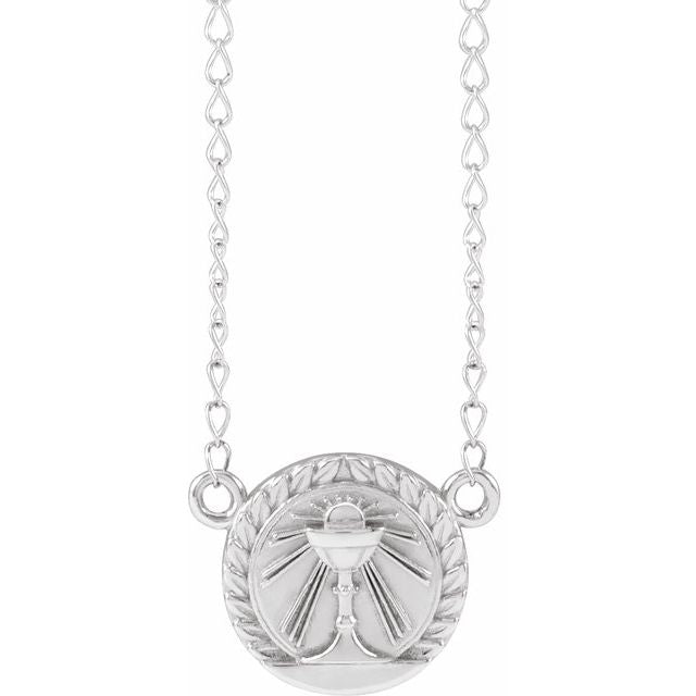 14K White 13.65x12 mm First Communion Youth 16' Necklace