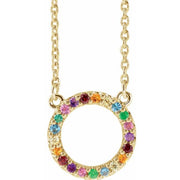 14K Yellow Natural Multi-Gemstone Rainbow Circle 16' Necklace