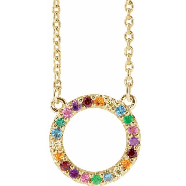 14K Yellow Natural Multi-Gemstone Rainbow Circle 16' Necklace