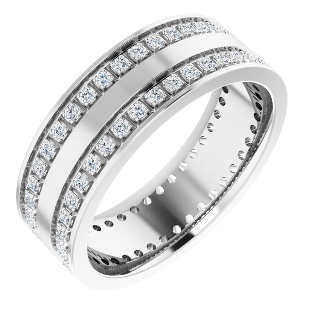 14k White 3/4 Ctw Lab-grown Diamond Double Row Accented Band Size 9