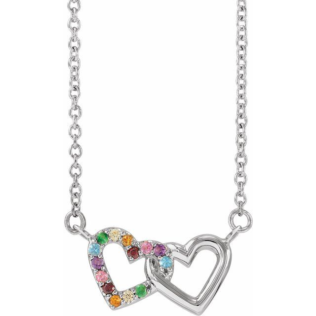 14K White Natural Multi-Gemstone Rainbow 18' Necklace
