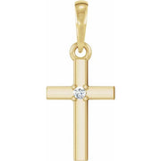 14K Yellow .015 CT Natural Diamond Cross Pendant