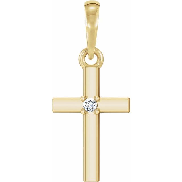 14K Yellow .015 CT Natural Diamond Cross Pendant