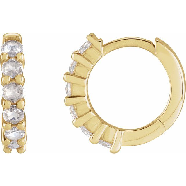 14K Yellow 1/5 CTW Rose-Cut Natural Diamond 12.2 mm Huggie Hoop Earrings