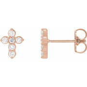 14k Rose 1/6 Ctw Natural Diamond Cross Earrings