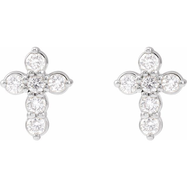 14K White 1/6 CTW Lab-Grown Diamond Cross Earrings