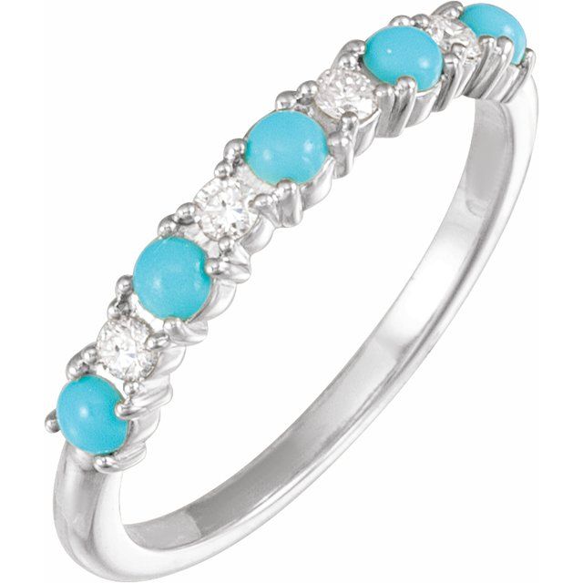 14K White Natural Turquoise & 1/8 CTW Natural Diamond Ring
