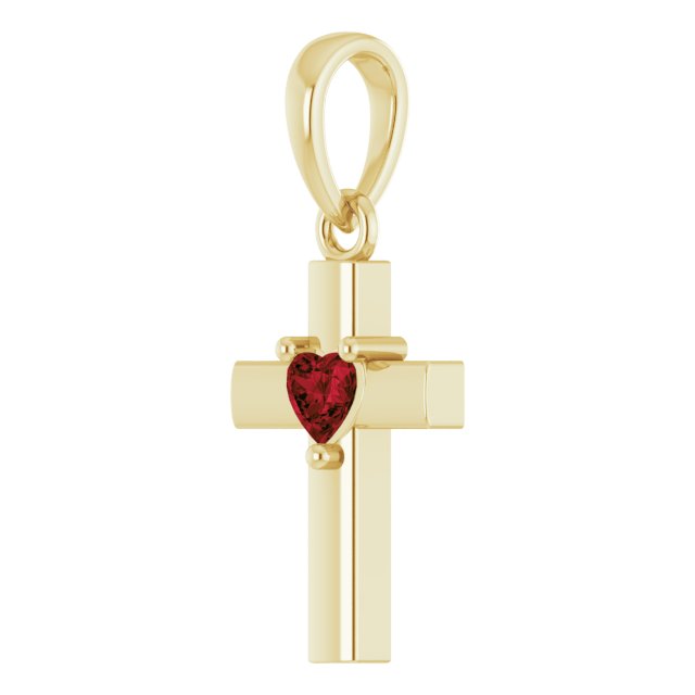 14K Yellow Natural Mozambique Garnet Heart Cross Pendant