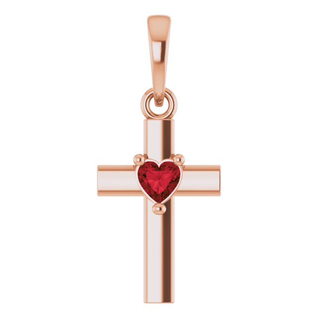14K Rose Natural Mozambique Garnet Heart Cross Pendant