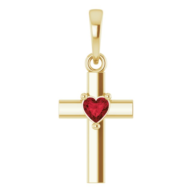 14K Yellow Natural Mozambique Garnet Heart Cross Pendant