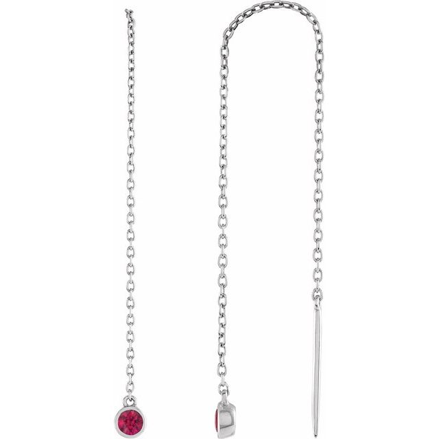 14K White Natural Ruby Chain Earrings