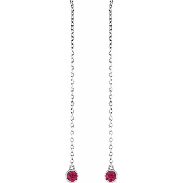 14K White Natural Ruby Chain Earrings