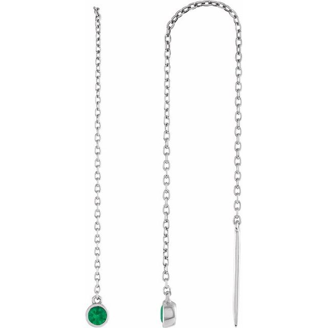 14K White Natural Emerald Chain Earrings