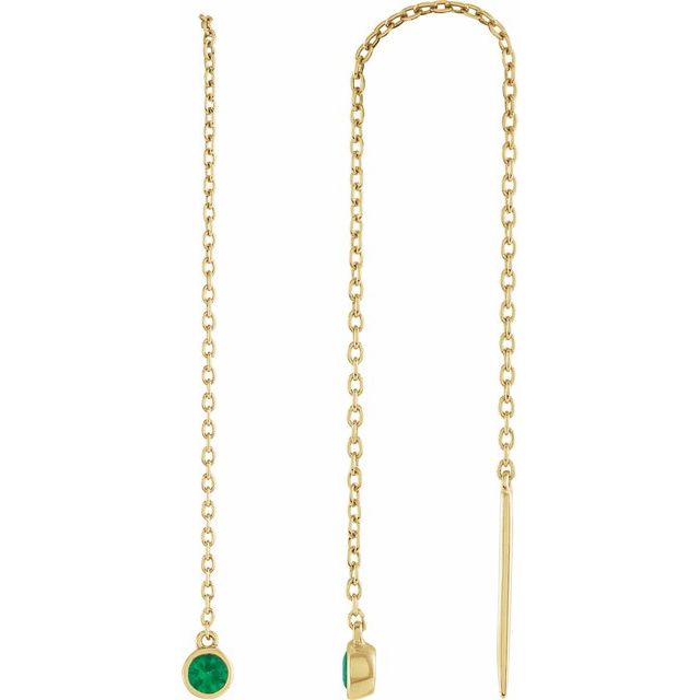 14K Yellow Natural Emerald Chain Earrings