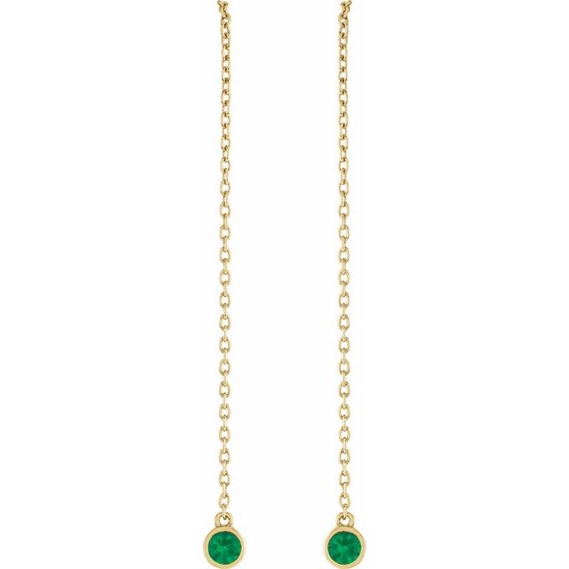 14K Yellow Natural Emerald Chain Earrings