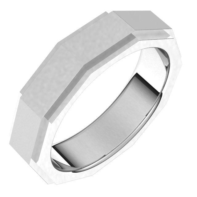 14K White 6 mm Geometric Stepped Edge Band Size 10