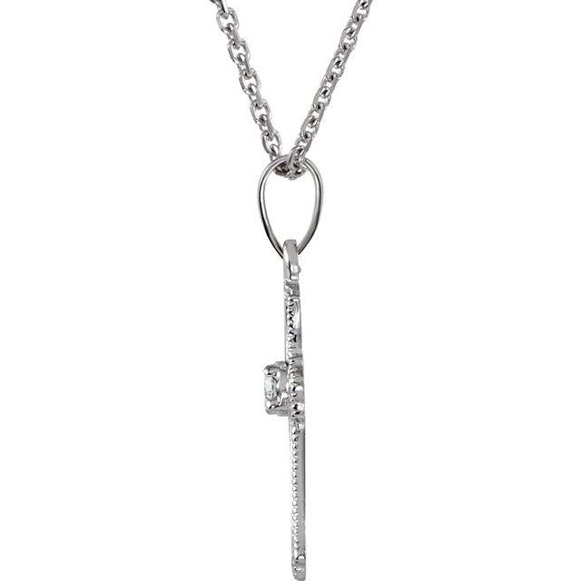 14k White .06 Ct Natural Diamond Cross 18' Necklace