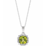 14k White Natural Peridot & .04 Ctw Natural Diamond 18' Necklace