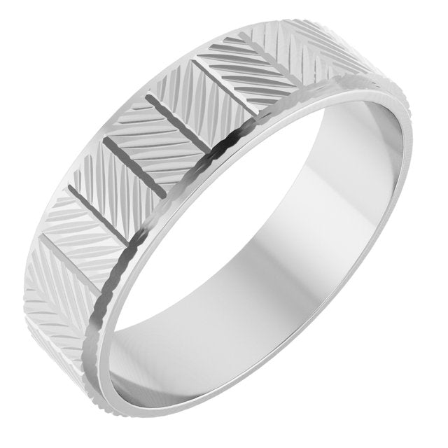 14K White 6 mm Chevron Pattern Band Size 11.5