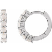14k White Natural White Opal 12.21 Mm Huggie Hoop Earrings
