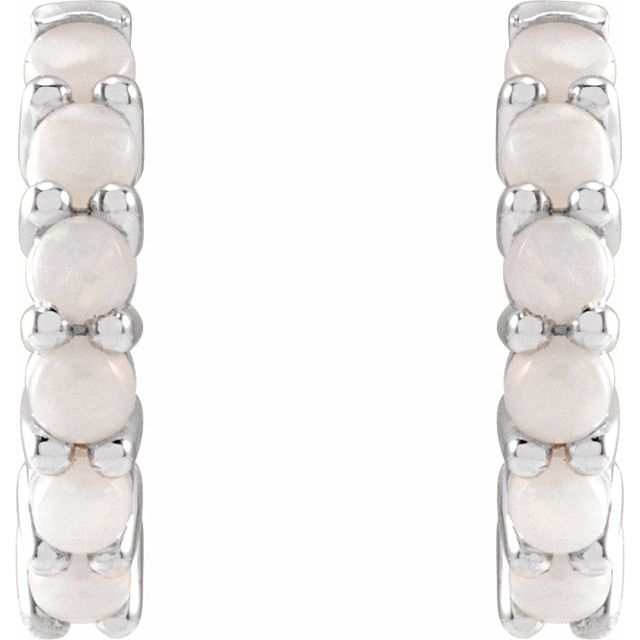 14k White Natural White Opal 12.21 Mm Huggie Hoop Earrings