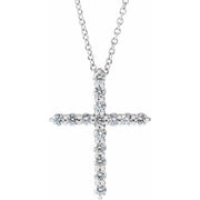 14K White 3/4 CTW Lab-Grown Diamond Cross 16-18' Necklace
