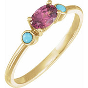 14K Yellow 6x4 mm Natural Rhodolite Garnet & Natural Turquoise Ring