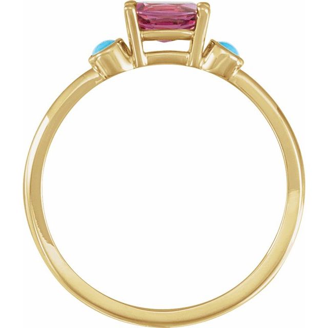 14K Yellow 6x4 mm Natural Rhodolite Garnet & Natural Turquoise Ring
