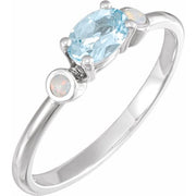 14K White 6x4 mm Natural Sky Blue Topaz & Natural White Opal Ring