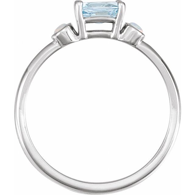 14K White 6x4 mm Natural Sky Blue Topaz & Natural White Opal Ring