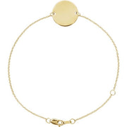 14K Yellow Engravable Disc Adjustable 6 1/2-7 1/2' Bracelet
