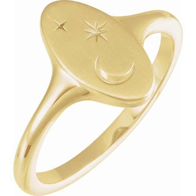 14K Yellow Moon & Star Signet Ring