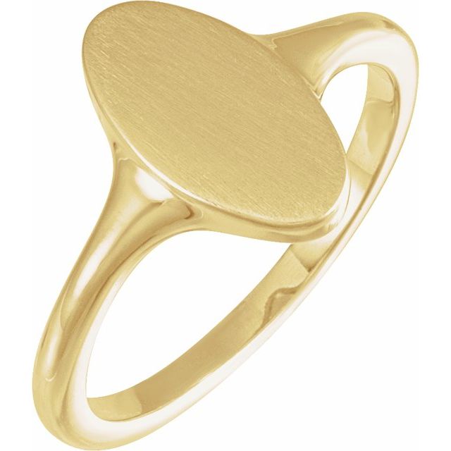 14K Yellow 13x7 mm Oval Brushed Top Signet Ring