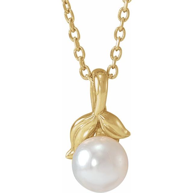 14K Yellow 5 mm Cultured White Akoya Pearl Floral 16-18' Necklace