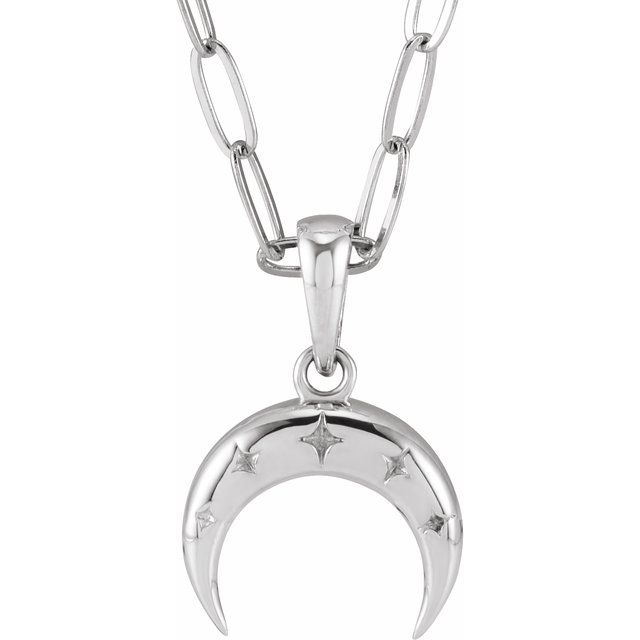 14K White Crescent Moon 18' Necklace